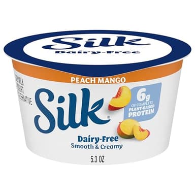 Silk Peach Mango Dairy Free, Soy Milk Yogurt Alternative, Smooth and Creamy Plant Based Yogurt with 6 Grams of Protein Per Serving, 5.3 OZ Container