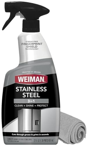 Weiman Stainless Steel Cleaner and Polish - Protects Appliances from Fingerprints and Leaves a Streak-Free Shine for Refrigerator, Dishwasher, Oven & Grill, Cleaning Supplies, Microfiber Cloth