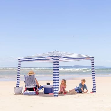 CoolCabana Beach Shade Tent - Easy Setup, UPF 50+ Protection, Large & Medium Sizes, Compact & Wind Resistant - Beach Cabana for The Whole Family - Navy Stripes, Large