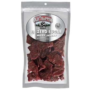 Old Trapper Zero Sugar Beef Jerky, Eight-Ounce Individual Package, Natural Wood Smoked Keto-Friendly Snack, 14 Grams of Protein, 70 Calories, and Zero Sugar Per Serving (Pack of One)