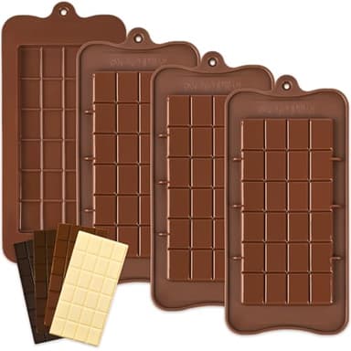 CLUEWR 4 PCS Break-Apart Chocolate Molds, Non-Stick Chocolate Bar Molds Silicone Candy Bar Molds for Protein Energy Bar