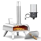 BIG HORN OUTDOORS 12" Multi-Fuel Pizza Oven, Portable Outdoor Pizza Oven, Wood Fired & Propane Gas, Pellet Pizza Maker with Pizza Stone