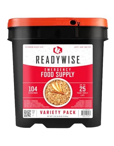 ReadyWise Emergency Food Supply - 104 Servings Variety Pack Bucket, Protein Meals, Dehydrated & Freeze Dried Food for Backpacking, Camping Essentials & Prepping Supplies, up to 25 Year Shelf Life