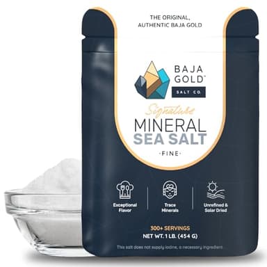Baja Gold Signature Mineral Sea Salt - Recommended by Gary Brecka - Authentic Fine Grind Salt for Cooking & Baking | Natural Baja Salt for Culinary Uses | Great for Finishing Dishes | 1 lb. Resealable Bag, 300+ Servings