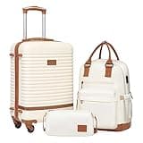 Coolife Suitcase Set 3 Piece Luggage Set Carry On Travel Luggage TSA Lock Spinner Wheels Hardshell Lightweight Luggage Set(White, 3 piece set (BP/TB/20))