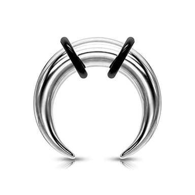 Pierced Owl 6-00GA Stainless Steel Large Gauge Basic Septum Pincher Rings with 2 Black O-Rings (Silver Tone, 7mm (1GA))
