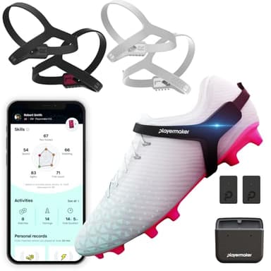 Playermaker 2.0 Soccer Tracker Kit Medium + White Medium Straps, Smart Soccer Tracker for Cleats by Playermaker, Track 25+ Technical & Physical Metrics, Advanced Than GPS