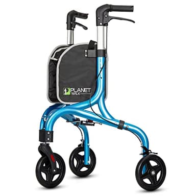 PLANETWALK Premium 3 Wheel Rollator Walker for Seniors – Ultra Lightweight Foldable Aluminum Mobility Aid with Height Adjustable Handle and 8 Inch Wheels, Brilliant Blue