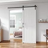 ALAMEDADT 32''x 80'' Sliding Barn Door with 6.6 Ft Barn Door Hardware Kit& Handle& Floor Guides,Pre-Drilled Holes Easy Assembly - Include Installation Manual, Water-Proof PVC Surface, H-Frame, White