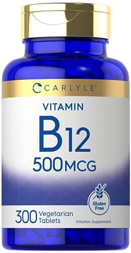 Carlyle Vitamin B-12 500mcg | 300 Tablets | Vegetarian, Non-GMO, Gluten Free Supplement