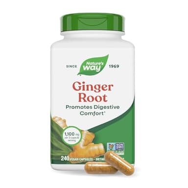 Nature’s Way Ginger Root Capsules, 1100 mg per 2-Capsule Serving Ginger Supplement for Digestive Comfort and Motion-Related Nausea Support*, Vegan, Non-GMO Project Verified, 240 Count