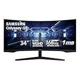 Samsung 34' Odyssey G5 Ultra-Wide Gaming Monitor with 1000R Curved Screen, 165Hz, 1ms, FreeSync Premium, Large Display, Eye Comfort, Multiple Ports, WQHD, LC34G55TWWNXZA, 2020, Black