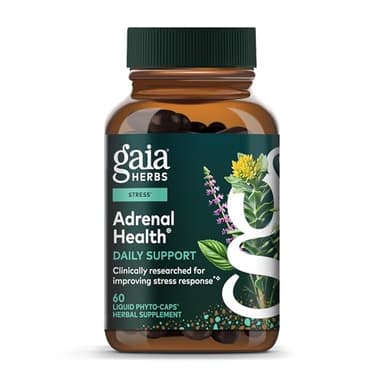 Gaia Herbs Adrenal Health Daily Support - Herbal Supplement with Ashwagandha, Holy Basil & Schisandra - Help Maintain Healthy Energy & Stress Levels* - 60 Vegan Liquid Phyto-Caps (30 Servings)