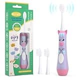 NELL&WELL Kids Electric Toothbrush, 2-Min Timer, 3 Modes, IPX 7 Waterproof, Battery Powered Kids Toothbrush with 3 Soft Bristles Heads for Children Boys and Girls Ages 3+ (Purple Cat-Update, Small)