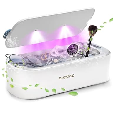 BEESHOP 48kHz Ultrasonic Jewelry Cleaner, Dual Modes with Degas Function, for Jewelry, Glasses, Rings, Retainers, Dentures, Watch Straps & More, 19oz 304 Stainless Steel Tank, 30W Sonic Cleaner Power