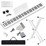 NikoMaku Piano Keyboard 88 Keys Semi-weighted Compact Portable Digital Piano Set for Beginners with Stand, Carrying Case, Sustain Pedal, Headphones, SWAN-S White