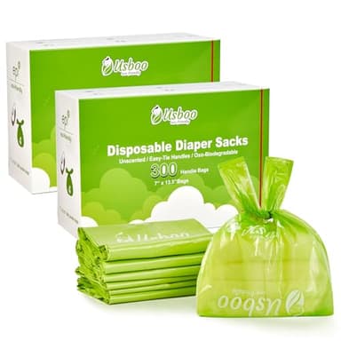 Baby Disposable Diaper Bags,2 Pack (600 Count) Oxo-Biodegradable Diaper Sacks,Easy-Tie Handles,Diaper Disposal or Pet Waste Bags