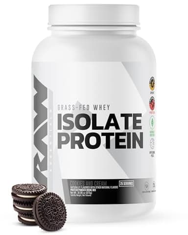RAW Whey Isolate Protein Powder, Cookies N Cream - 100% Grass-Fed Sports Nutrition Protein Powder for Muscle Growth & Recovery - Low-Fat, Low Carb, Naturally Flavored & Sweetened - 25 Servings