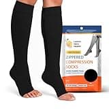 Zipper Compression Socks Pair with Zip Guard Skin Protection & Open Toe (sizes Med to 6XL)- 15-20mmHg Medical Compression Socks for Men & Women