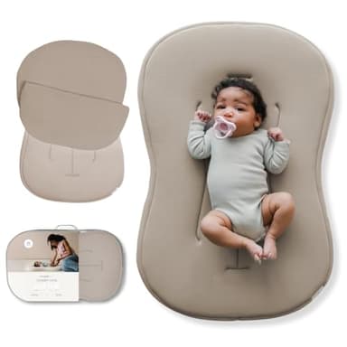 snuggle me® Baby Lounger Curve (0-6 Months) - Premium Organic Cotton with Foam Core, Machine-Washable Cover, Buttery-Soft & Breathable Infant Lounger with Travel Bag (30 in x 20 in x 1.9 in) - Birch