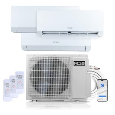 ACiQ 23 SEER2 Essentials 24000 BTU Tri Zone Wall Mount Mini Split AC/Heating System - R32 | 9000 + 12000 + 12000 BTU 230v Ductless Heat Pump with 15ft Installation Kit