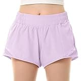 QooNoo Girls Athletic Shorts with Zipper Pocket Lightweight Elastic Waist Running Shorts for Teen Girls Kids Active Sports (Lavender,Medium)