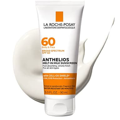 La Roche-Posay Anthelios Melt-In Milk Sunscreen SPF 60, Sunscreen For Body & Face, Broad Spectrum SPF + Antioxidants, Oil Free, Lightweight & Fast Absorbing, Oxybenzone Free
