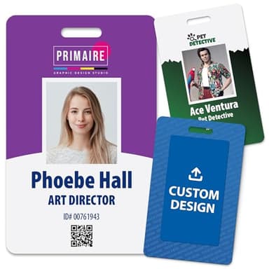 Custom Print Employee ID Badge, Double Sided with Name, Photo, Logo, and Barcode – Unique Photo ID Card Solution (ID Vertical)