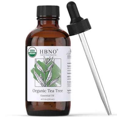 HBNO California Bottled Organic Tea Tree Oil for Skin & Hair - 4 fl oz (120ml) - USDA Certified Organic Tea Tree Oil for Aromatherapy