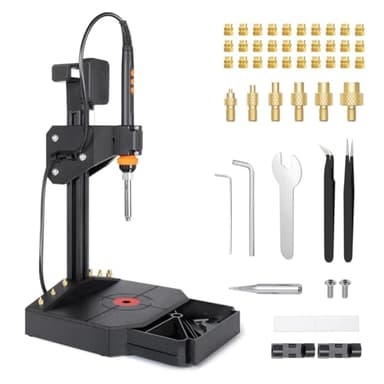 Vertical Heat Set Insert Tool Pressing Machine with 90W Soldering Iron, Heat Set Tips M2-M8, 30PCS Brass Nuts Threaded Inserts for 3D Printed Part