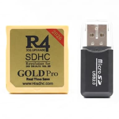 R4 SDHC Gold pro 2026 Dual Core Revolution Cartridge Compatible with New 2DS/3DS/LL/XL NDSL NDSI, Include a Card Adapter, NO Timebomb, Preloaded Plug and Play