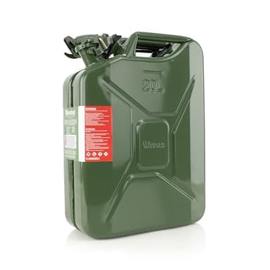 Wavian USA Authentic NATO Jerry Can and Spout System - Rust-Proof, EPA & CARB Compliant, Green, 20 Litre, Metal Gas Can 5 Gallon