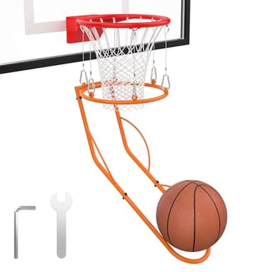 Basketball Return Attachment, Sturdy Metal Basket Ball Return Training Aid, Ideal for Single-Person Outdoor or Indoor Basketball Shooting Training (Orange)