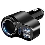 4 in 1 USB C Car Charger, 168W Multi USB Cigarette Lighter Adapter, Socket Splitter with 3 USB Ports, 12V/24V Dual USB Type C PD Fast Car Charger Adapter for iPhone 16 Pro Max 15 Plus 14 iPad Pro GPS