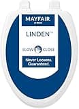 Mayfair Linden Slow Close Toilet Seat, Non Slip Heavy Duty Wood, Easy Install, Elongated, White