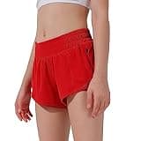 Aurefin Girls Athletic Shorts, Lightweight Running Shorts for Teen Girls Kids Sports Active Shorts with Zip Pocket and Elastic Red/S