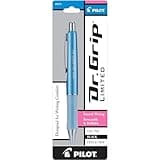PILOT Dr. Grip Limited Refillable & Retractable Gel Ink Rolling Ball Pen, Fine Point, Metallic Ice Blue Barrel, Black Ink, Single Pen (36271)