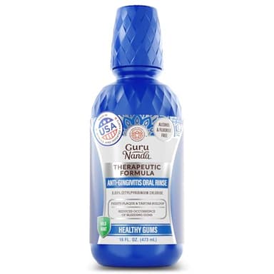 GuruNanda Therapeutic Anti-Gingivitis Oral Rinse with 0.05% CPC, Alcohol & Fluoride Free Mouthwash for Healthy Gums, Wild Mint Flavor, 16 oz