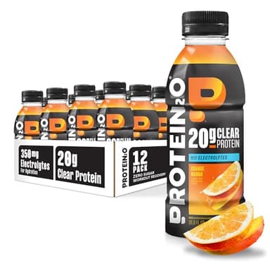 Protein2o Hydration Drink - 2-in-1 Liquid Clear Whey Protein Isolate and Electrolyte Drink - 20g Protein, Vitamins B5, B6 - Post-Workout Recovery - 16.9 Fl Oz - 12 Count Orange Mango