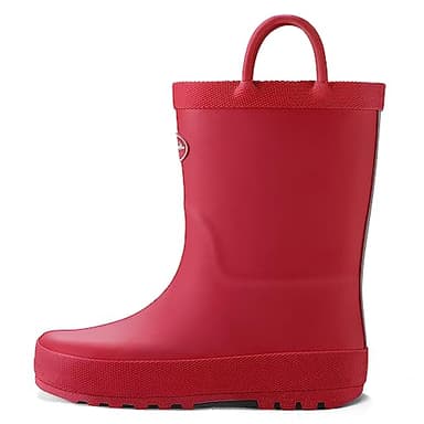 KomForme Kids Rain Boots, Waterproof Rubber Matte Boots with Reflective Stripes and Easy-on Handles, Red, 10M