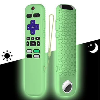 Seltureone 2 in 1 Remote Cover with Tracker Holder for Roku Voice Remote (Glow in The Dark), Roku Remote Cover Silicone Protective Case, Anti Slip Shock Absorption Washable, Green