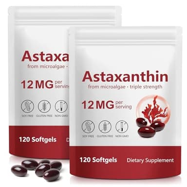 Xaarty 2Pack Premium Astaxanthin 12mg, Natural Antioxidant Supplement for Eye, Joint, Skin Health,Microalgae Source, 4 Month Supply | Supports Internal Circulation, 240 Softgels