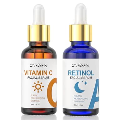 Vitamin C Serum with Hyaluronic Acid & Retinol Serum for Face - Day & Night Set to Brighten, Hydrate & Improve Skin Firmness for All Skin Types, Men & Women