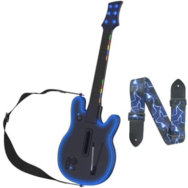 Lyvix Wireless Guitar Hero Controller (RGB Lighting): Compatible with PS4/PS3/PC & Games Including Guitar Hero 3/4/5, Rock Band 1/2, Clone Hero, Fortnite Festival, with Lightning Strap, Audio Jack-Black Lightning