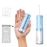 Water Flosser Mini Cordless Portable: 5 Modes Water Dental Floss with Telescopic Water Tank, 6 Tips, IPX7 Waterproof Oral Irrigator for Teeth Cleaning Gums,Orthodontic,Braces Dental Care (Sky Blue)