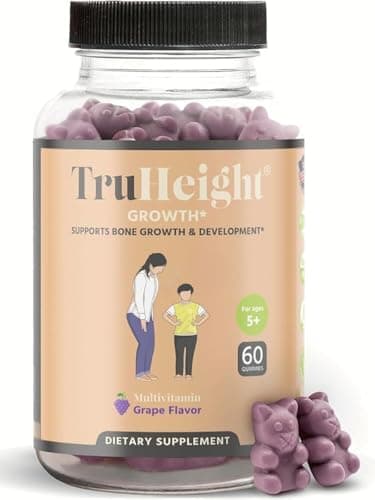 TruHeight Growth Gummies (Grape) Tall Nutrition for Natural Growth Supplement for Kids & Teens - Vitamin D, K, Calcium & Ashwagandha, Bone Strength Vitamins D3 K2, Picky Eater, Taller Ages 5+