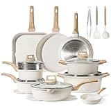 CAROTE 22pcs Pots and Pans Set Nonstick, Cookware Set White Granite Induction Kitchen Cooking Set w/Frying Pans & Saucepans& Grill Pan(PFOS, PFOA Free)