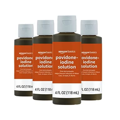 Amazon Basics First Aid Antiseptic, 10% Povidone Iodine Solution, 4 Fluid Ounces, 4-Pack (Previously Solimo)