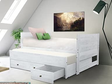 Bedz King Twin Captains Bed with Twin Trundle and 3 Built in Drawers, Rustic White