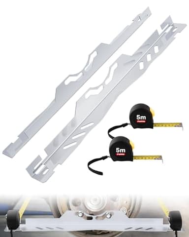 FAITIO One-Piece Wheel Alignment Tool Plates(Zero Play), Toe Alignment Plates w/Two 5m Heavy Duty Tape Measures, Car Front End Alignment Tool, No Assembly - Eliminate Splicing Errors, Silver